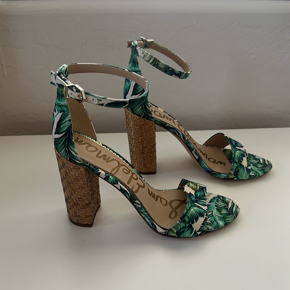 Sam Edelman Yaro, Jade Palm Print heeled Sandals Size 8 1/2